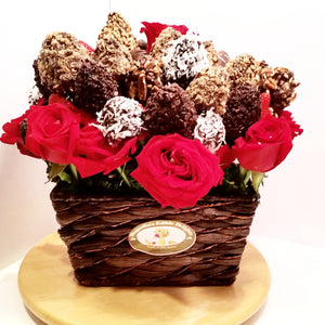 #1814 Sweetheart Special Bouquet Red Roses & Dipped Fruit Bouquet - Magnolia's-Delights