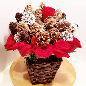 #1814 Sweetheart Special Bouquet Red Roses & Dipped Fruit Bouquet - Magnolia's-Delights
